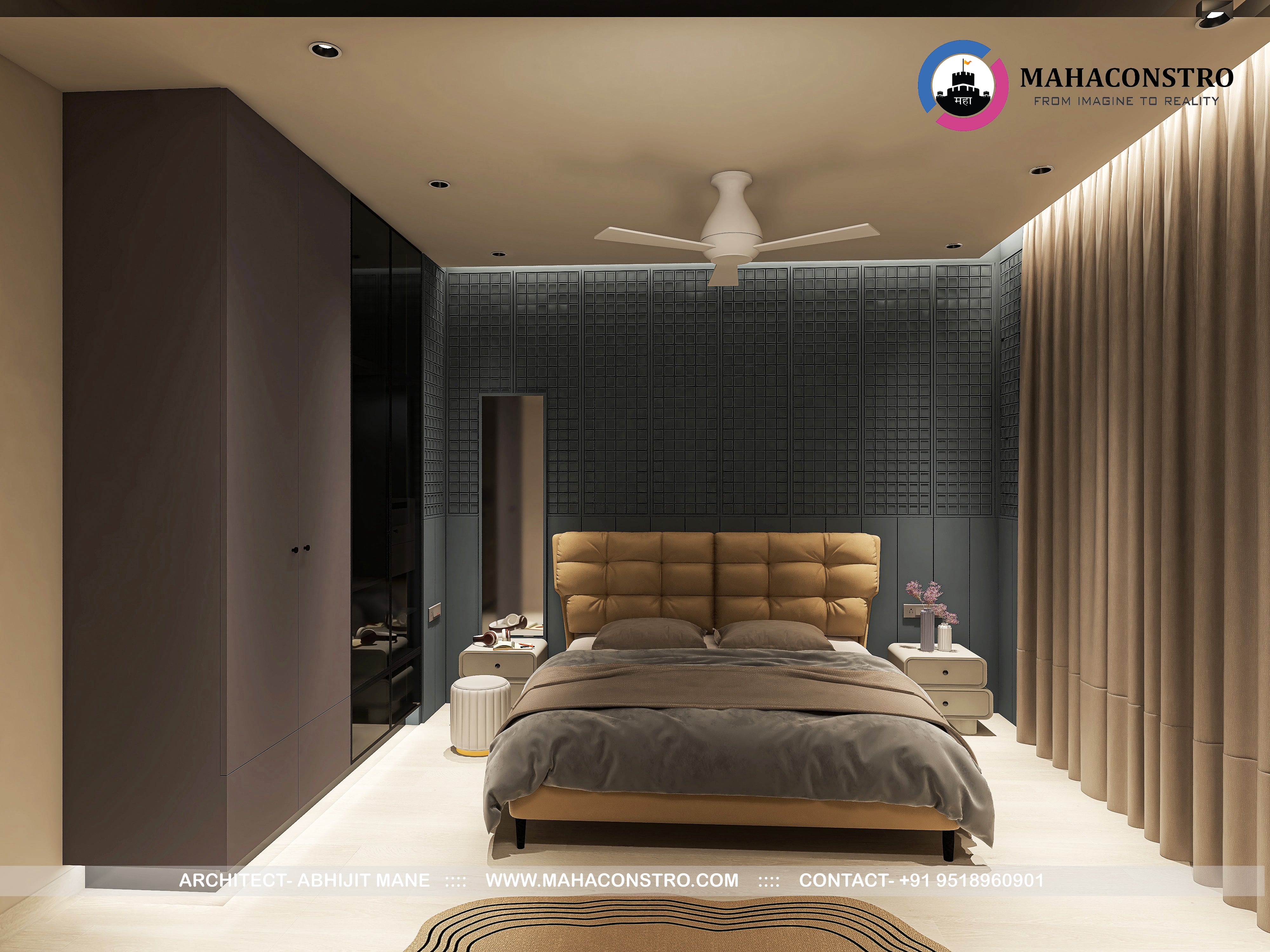 Ultra-luxury residential interior in Tembhurni, Solapur, designed by Mahaconstro Architects, featuring a contemporary living and dining space with bespoke furnishings and artistic finishes.