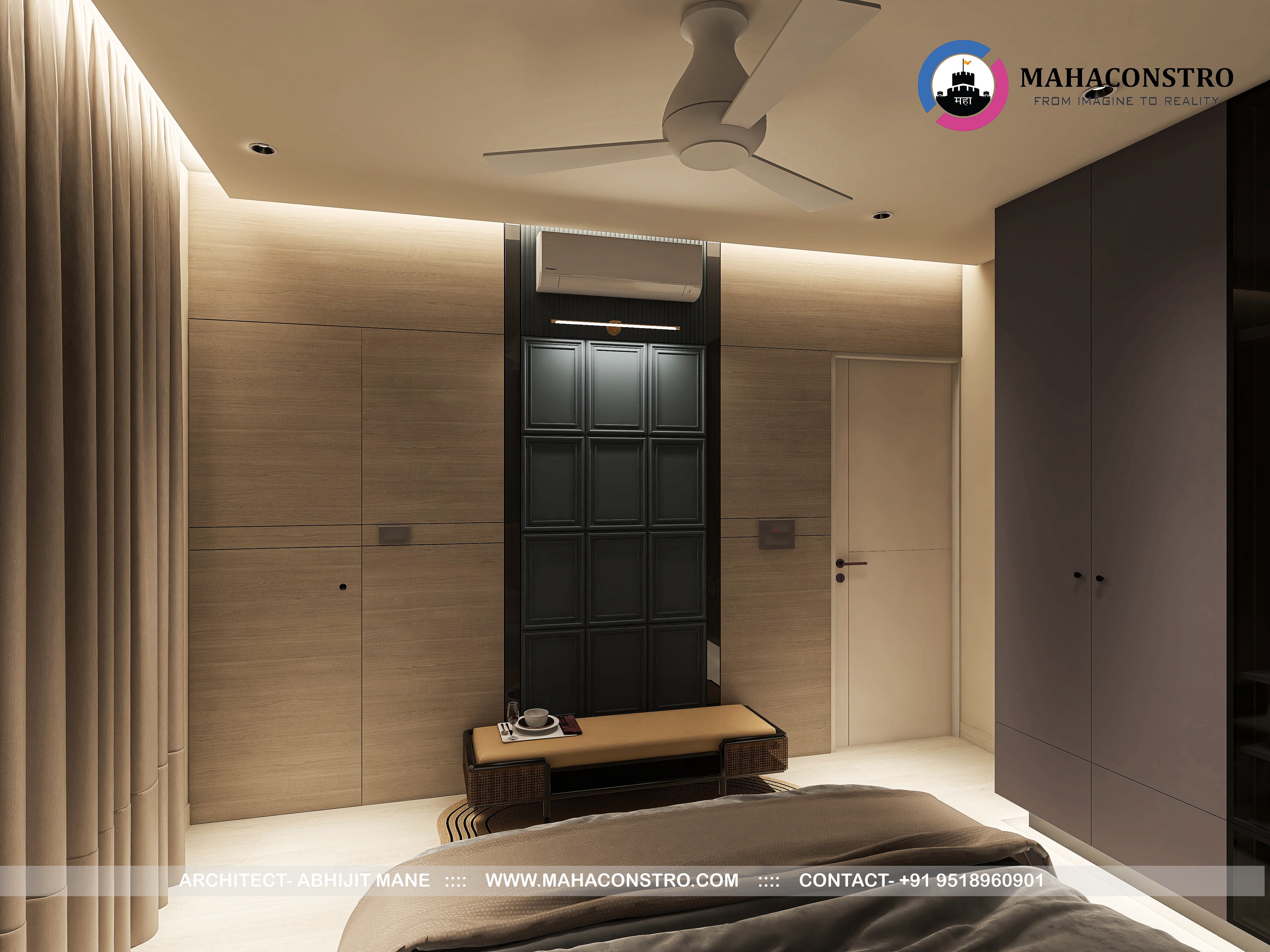 Ultra-luxury residential interior in Tembhurni, Solapur, designed by Mahaconstro Architects, featuring a contemporary living and dining space with bespoke furnishings and artistic finishes.