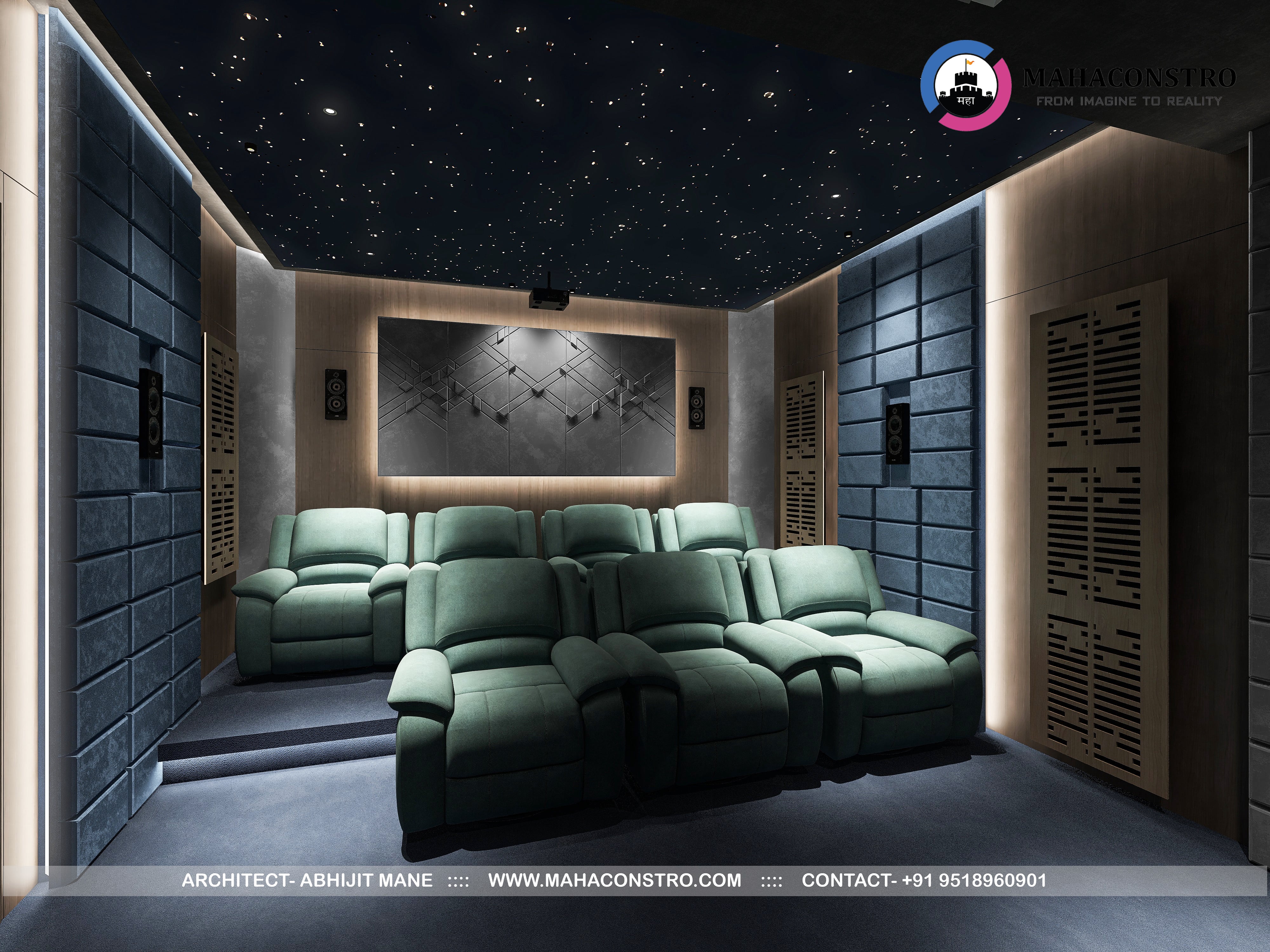 Ultra-luxury residential interior in Tembhurni, Solapur, designed by Mahaconstro Architects, featuring a contemporary living and dining space with bespoke furnishings and artistic finishes.