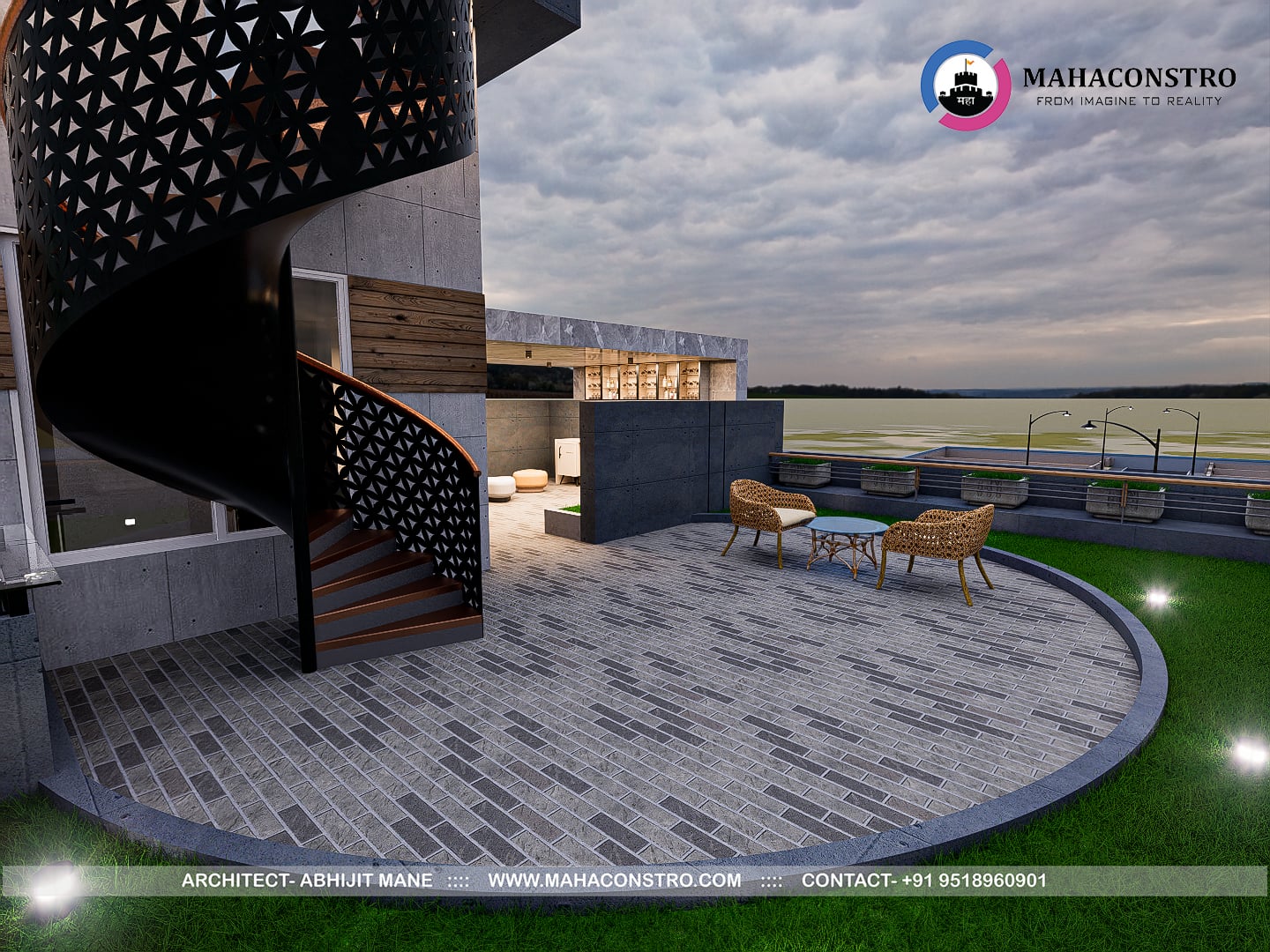 Contemporary ultra-luxury bungalow architecture at Shantiniketan in Tembhurni, Solapur, designed by Mahaconstro Architects.