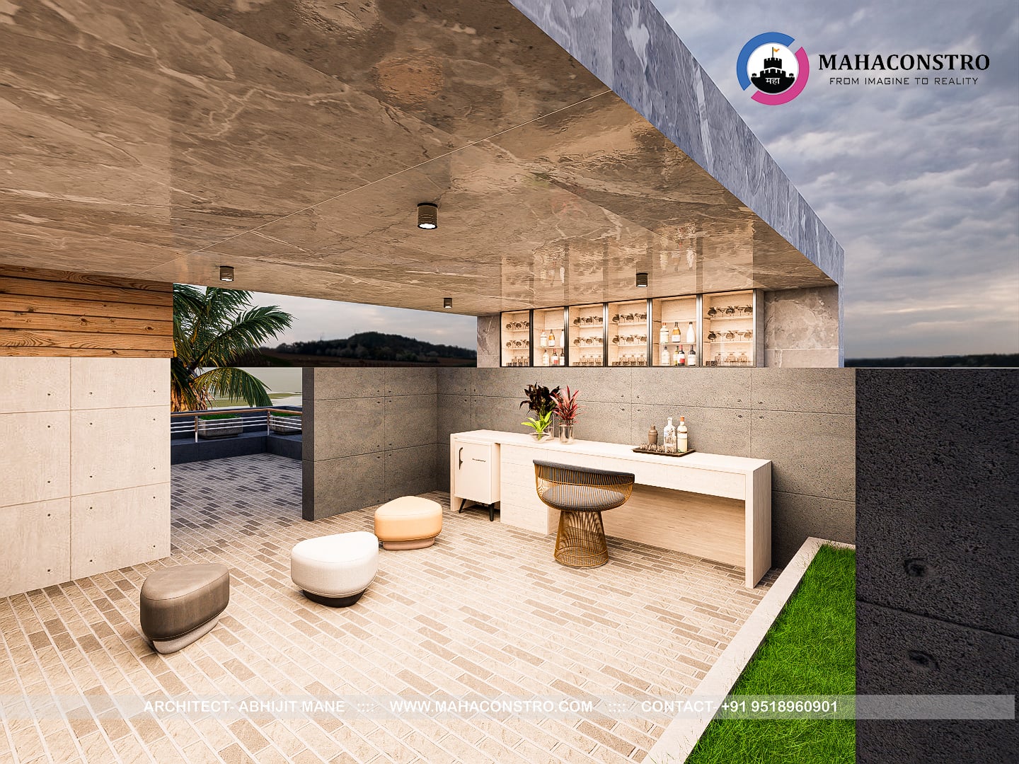Contemporary ultra-luxury bungalow architecture at Shantiniketan in Tembhurni, Solapur, designed by Mahaconstro Architects.