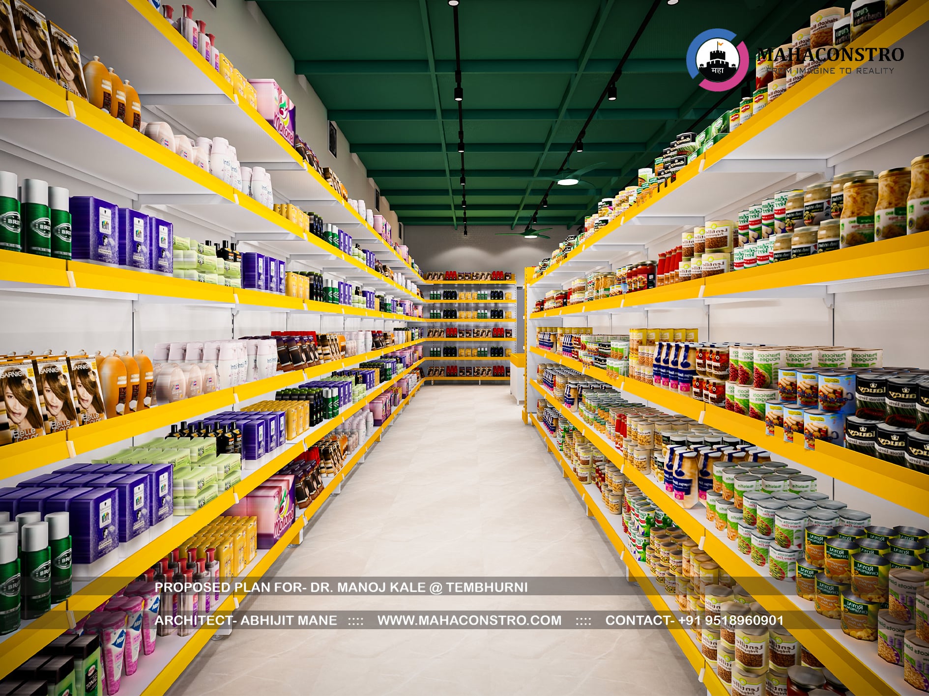 Modern commercial facade of Moraya Mart and Gift Shopee in Tembhurni, Solapur, designed by Mahaconstro Architects