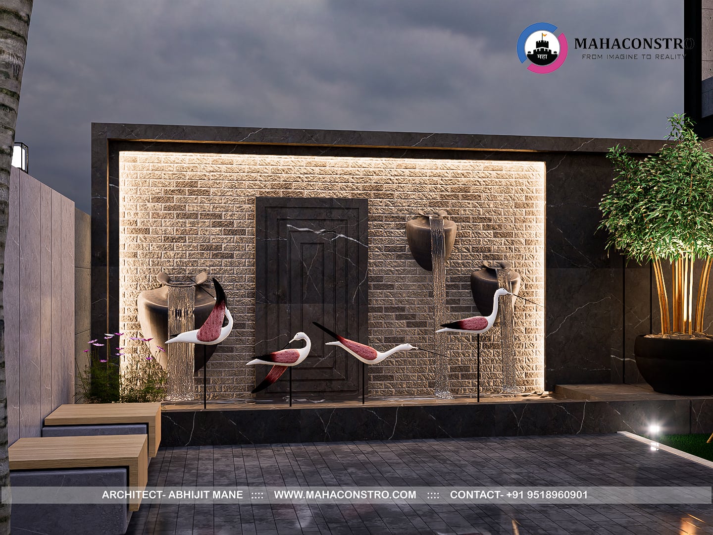 Contemporary ultra-luxury bungalow architecture at Shantiniketan in Tembhurni, Solapur, designed by Mahaconstro Architects.