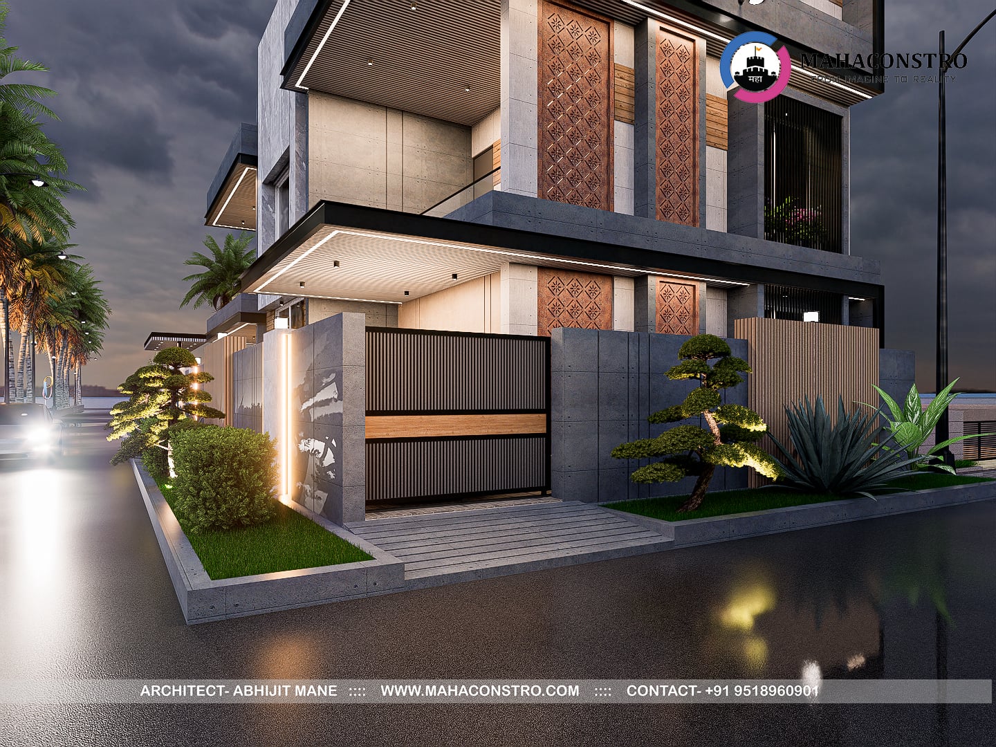 Contemporary ultra-luxury bungalow architecture at Shantiniketan in Tembhurni, Solapur, designed by Mahaconstro Architects.