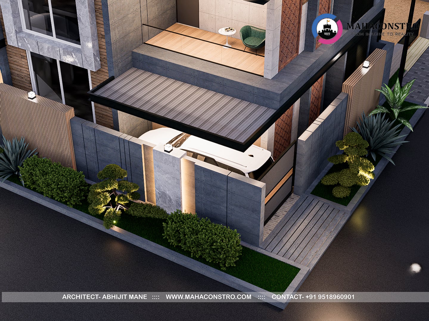 Contemporary ultra-luxury bungalow architecture at Shantiniketan in Tembhurni, Solapur, designed by Mahaconstro Architects.