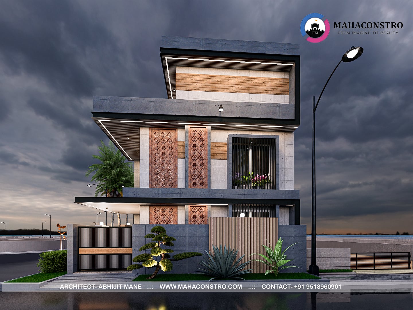 Contemporary ultra-luxury bungalow architecture at Shantiniketan in Tembhurni, Solapur, designed by Mahaconstro Architects.
