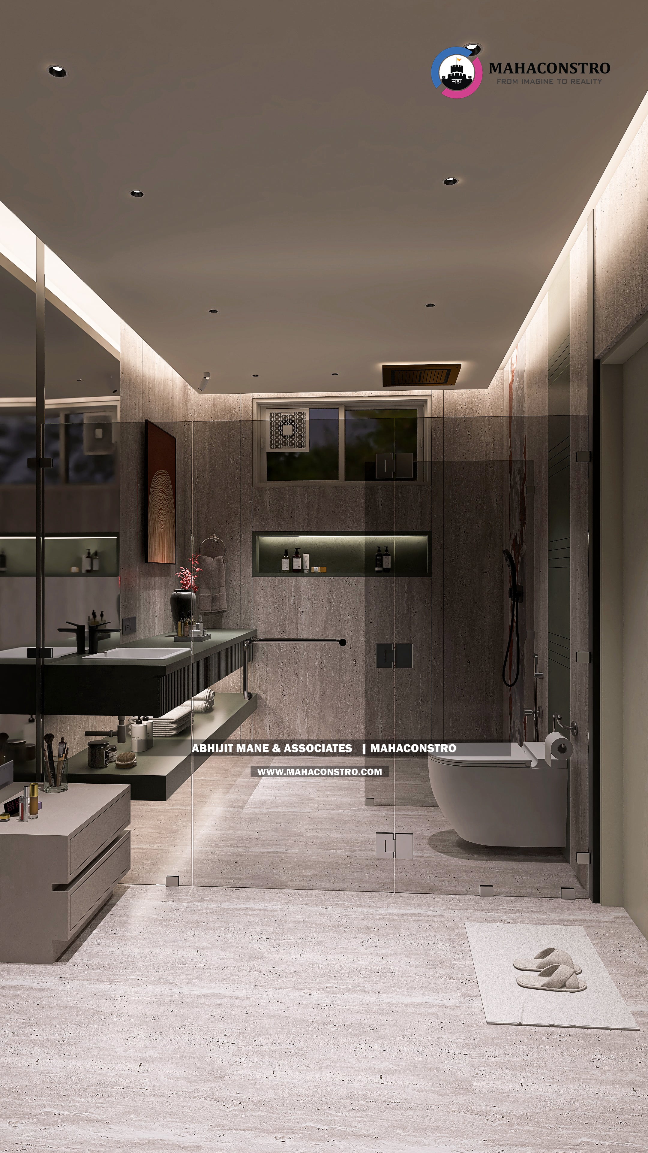 Ultra-luxury bungalow lounge in Parite, Solapur, featuring designer seating, a decorative water feature, and statement ceiling lighting by Mahaconstro Architects.