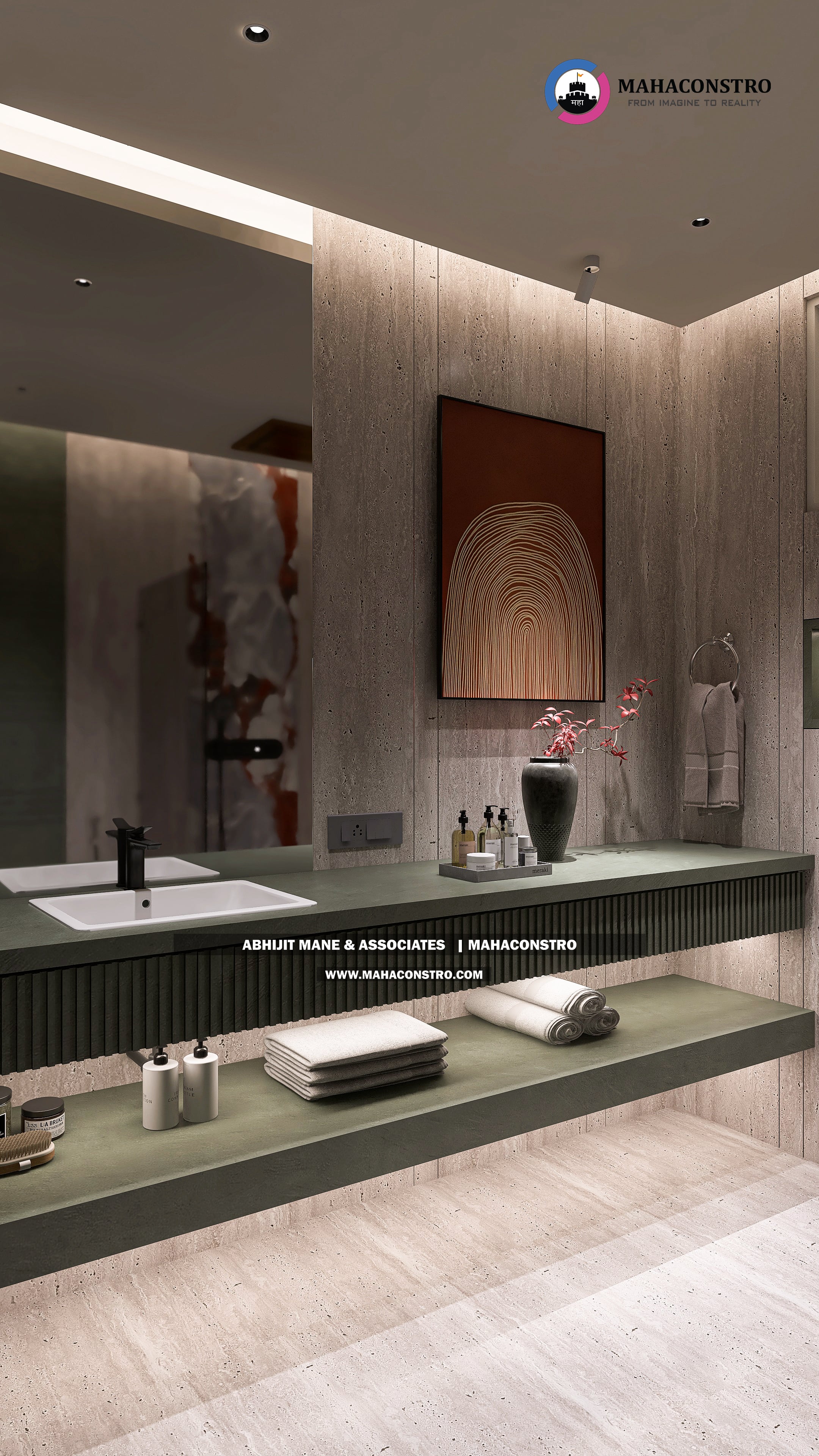 Ultra-luxury bungalow lounge in Parite, Solapur, featuring designer seating, a decorative water feature, and statement ceiling lighting by Mahaconstro Architects.