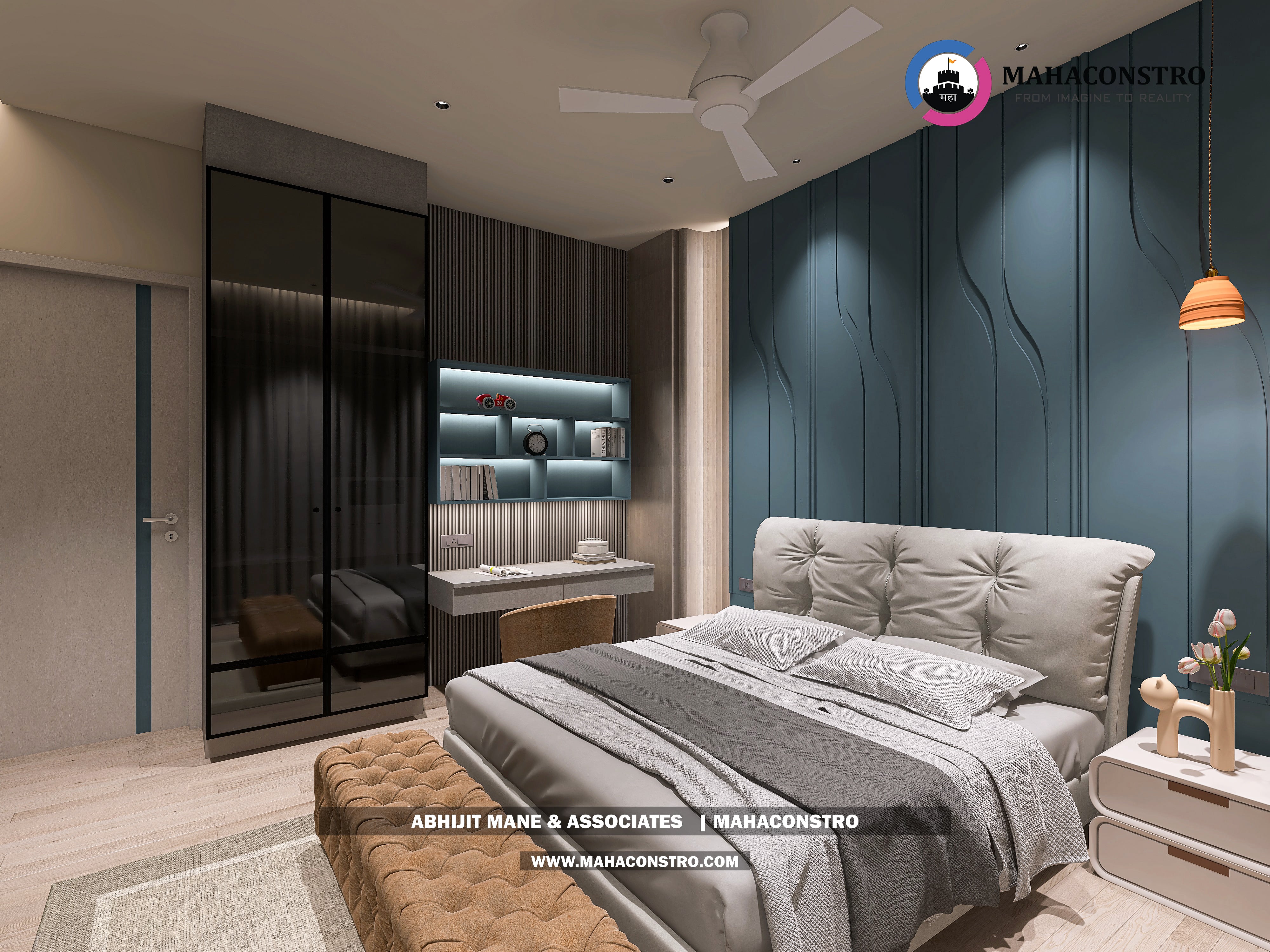 Ultra-luxury bungalow lounge in Parite, Solapur, featuring designer seating, a decorative water feature, and statement ceiling lighting by Mahaconstro Architects.
